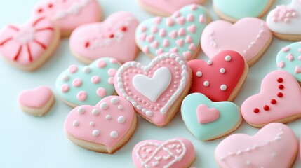 Obraz premium Bake heartshaped cookies for a romantic valentine's dinner perfect for anniversaries with pink red and white decorations