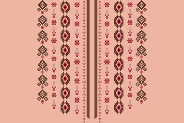 Ikat ethnic neck embroidery geometric abstract decorative neck pattern. Native geometry design for fabric, clothing, border decor, necklace, neckline, dress, batik, saree, decoration, texture, element