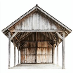 Weathered wooden shed with open doorway.