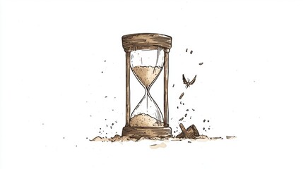 Vintage Hourglass Concept Illustrating Time Passage with Sand Flowing and Dynamic Elements Capturing the Essence of Time and Change in a Minimalistic Style