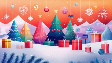 Holiday Shopping Sale Banner with Christmas Trees