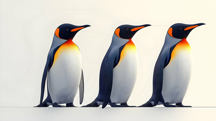 Fototapeta premium Three Penguins Standing on a White Background Illustration