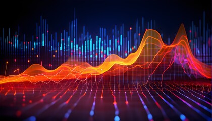 Naklejka premium A dynamic graph with fluctuating data points in vibrant colors, symbolizing real-time AI data analysis