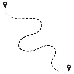 Naklejka premium Route icon - two points with dotted path and location pin. Route location icon two pin sign and dotted line.Travel vector icon.Travel from start point and dotted line. vector illustration . EPS 10.
