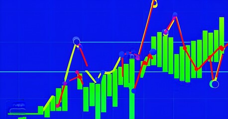 Obraz premium A dynamic graph with fluctuating data points in vibrant colors, symbolizing real-time AI data analysis