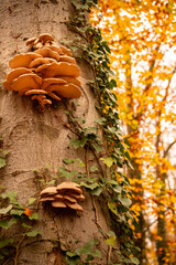 
Mushrooms growing on a tree trunk in the forest