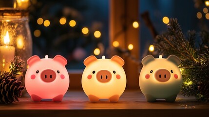 Obraz premium christmas piggy bank lights