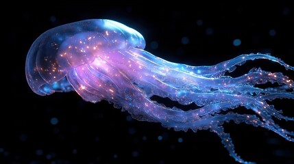 Obraz premium Holo 3D shape in the form of a jellyfish. AI generative