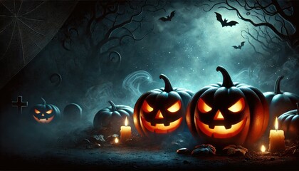 Halloween pumpkin blue light in mysterious night