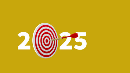 2025 New year background animation with red dart and target.  Animation for the calendar