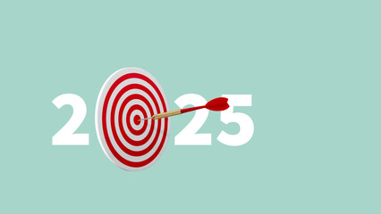 2025 New year background animation with red dart and target.  Animation for the calendar
