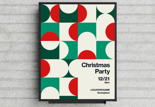 Christmas Party Poster Template with Minimalist Geometric Pattern