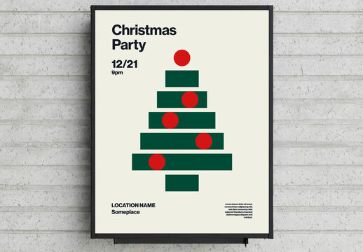 Christmas Party Poster Template with Squared Christmas Tree