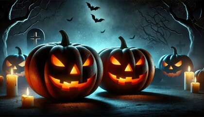 Halloween pumpkin blue light in mysterious night