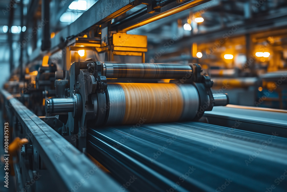 Aufkleber dedicated worker operating heavy machinery in a bustling textile factory setting