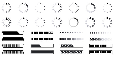 Loading icons progress bar Buffer loader or preloader loading bar signs download upload progress sign symbol buttons