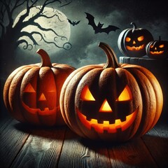 Halloween pumpkin blue light in mysterious night