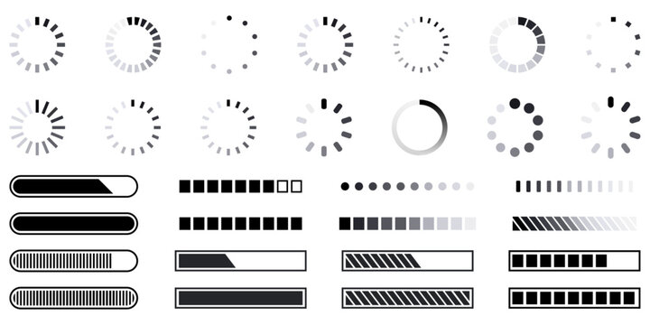 Loading icons progress bar Buffer loader or preloader loading bar signs download upload progress sign symbol buttons