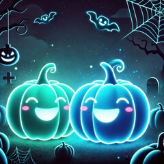 Halloween pumpkin blue light in mysterious night