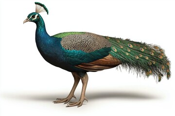 Fototapeta premium Stunning Peacock Displaying Colorful Feathers in Full Glory, Showcasing Intricate Patterns and Vibrant Tones, Perfect for Nature and Wildlife Photography