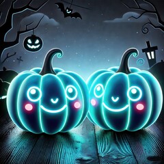 Halloween pumpkin blue light in mysterious night