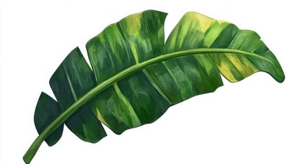 Fototapeta premium Vibrant Green Banana Leaf on a White Background Highlighting Nature's Beauty and the Intricate Patterns and Textures of Tropical Foliage in a Stunning Close-Up View