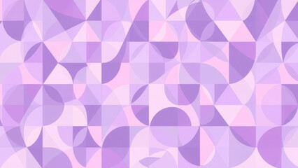 Obraz premium Abstract geometric pattern in shades of lavender and pink with overlapping circles and triangles creating a sophisticated and stylish look.