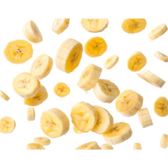 Floating Banana Slices isolate on transparent background cutout, PNG file, Cutout file