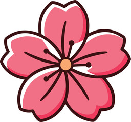 Pink Cherry Blossom Flower Illustration, Illustration of a pink cherry blossom flower with five petals and a central yellow dot, showcasing a delicate and vibrant floral design.
