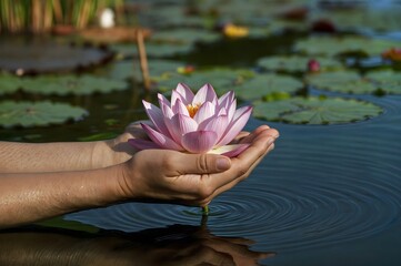 Blossoming Lotus in Hands: A Symbol of Self-Care and Personal Growth
