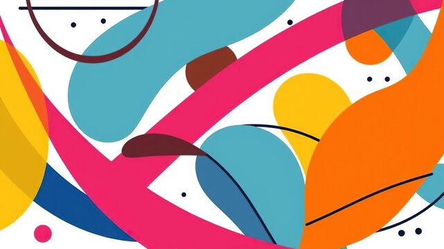 An eclectic mix of curved shapes and lines in bold and muted colors against a white background, visual appeal, contrasting colors, bold colors
