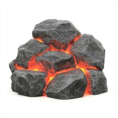 Realistic depiction of glowing volcanic rocks with vibrant orange and black texture, showcasing the natural beauty and power of molten lava within an artistic landscape setting.