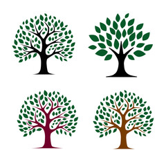 Tree of life with leaves, vector illustration of a colorful tree with roots