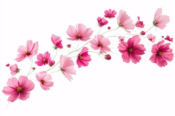 Pink Cosmos Flowers on White Background: Delicate Floral Art Photography