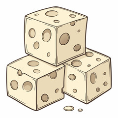 A cartoon illustration of three blocks of Swiss cheese, with holes, perfect for adding a touch of whimsy to your designs. This fun and playful graphic is ideal for food-related projects, designs.