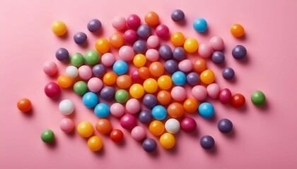 Obraz premium colorful gumballs spread out on pink background