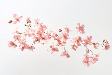Delicate Pink Cherry Blossoms on a White Background