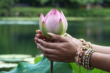 Blossoming Lotus in Hands: A Symbol of Self-Care and Personal Growth
