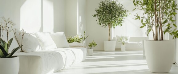 White Couch and Plants in a Minimalist Interior
