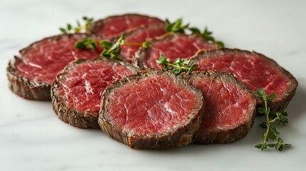 Fototapeta premium Wagyu steak cut in thick slices, vibrant color, isolated on white background