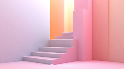 pink color background with stairs