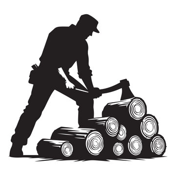 recommend clip art: Lumberjack chopping wood silhouette vector art black color design and solid white background 