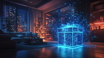 Modern Christmas Decor Holographic Gift Boxes Dynamic Lighting