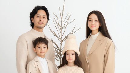 Obraz premium Chic Christmas Family Portrait Pastel Wear Pearl White Background