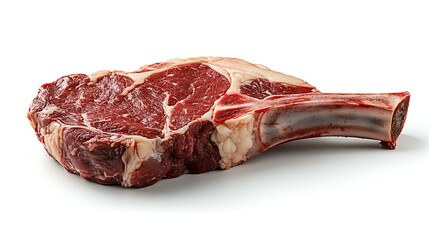 Tomahawk steak with bone-in, raw with rich marbling, isolated on white background