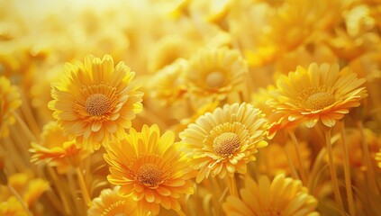 Obraz premium 3d render of yellow daisies field on orange background