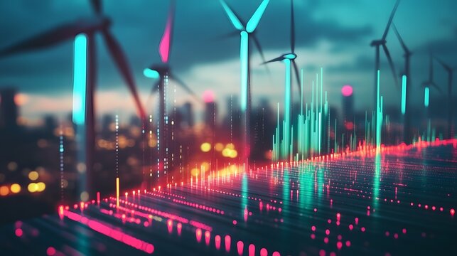 Wind Turbines Powering a City's Digital Glow
