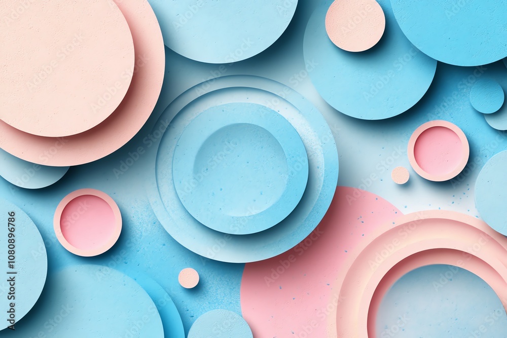 Poster abstract background with pink and blue circles in a paper cut style.
