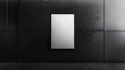 Vertical blank billboard sign mockup on modern black wall even lighting