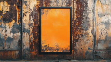 Glossy black frame on textured rust rich color contrast soft natural light